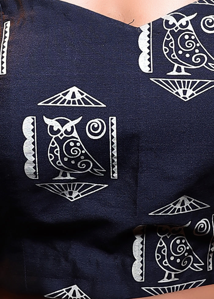 Navy Blue Cotton Silk Designer Blouse - Indian Silk House Agencies