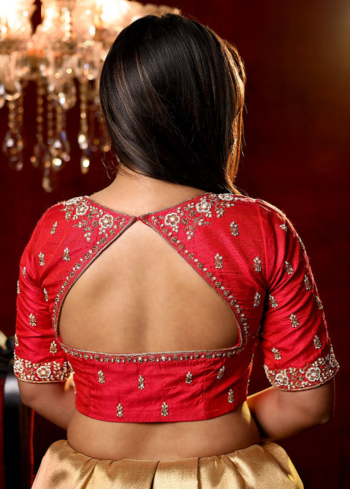 Red Moti Work Silk Designer Blouse - Indian Silk House Agencies