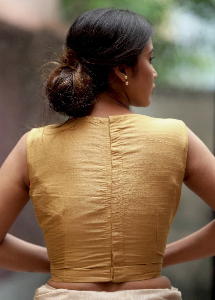 Golden Dupion Silk Designer Blouse - Indian Silk House Agencies
