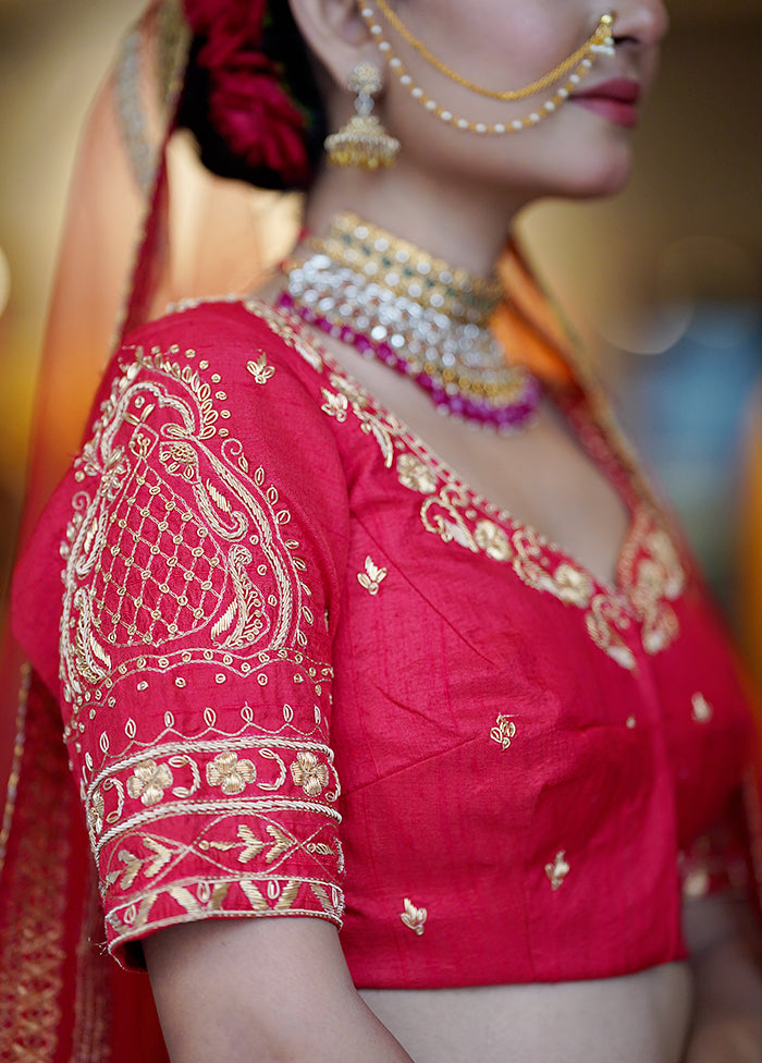 Red Zardosi Work Silk Designer Blouse - Indian Silk House Agencies