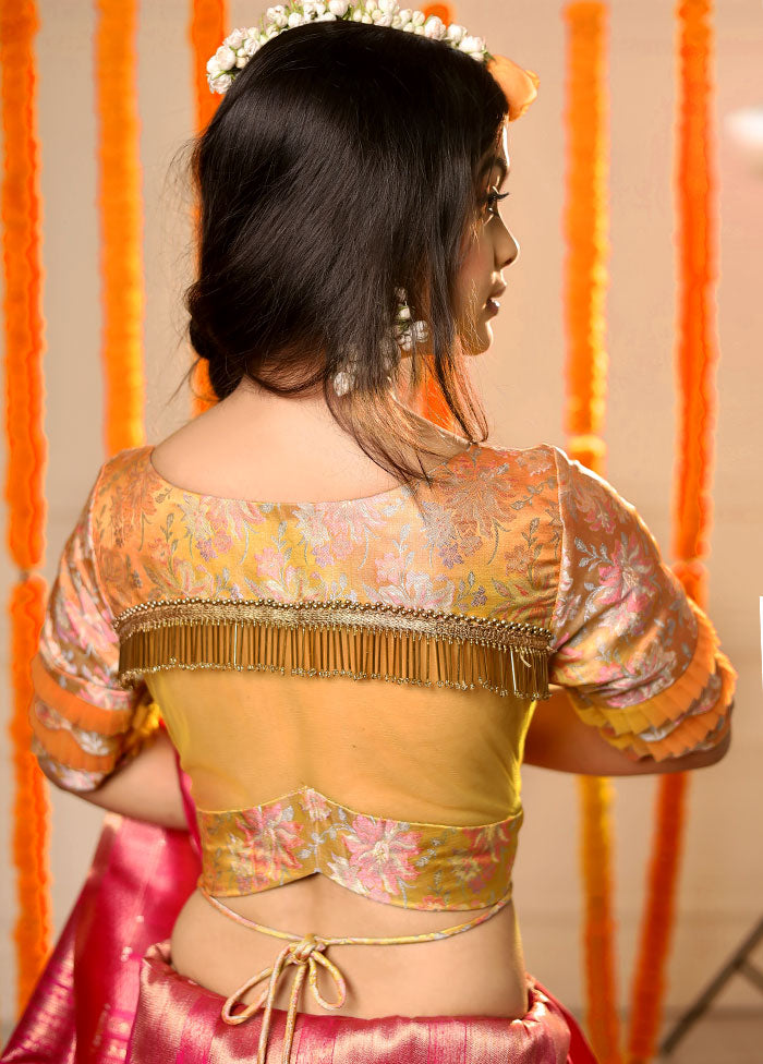 Yellow Brocade Designer Blouse - Indian Silk House Agencies