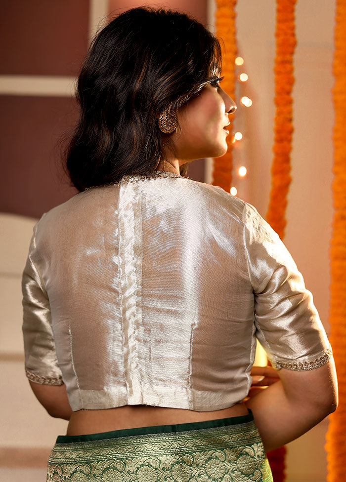 Silver Lace Work Tissue Designer Blouse - Indian Silk House Agencies