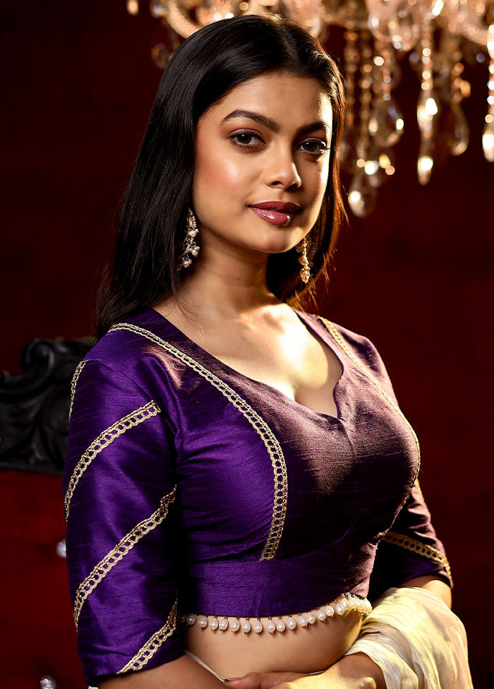 Purple Solid Dupion Silk Designer Blouse - Indian Silk House Agencies
