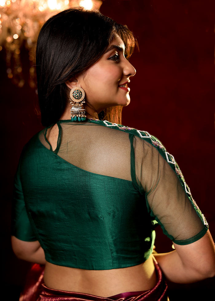 Green Solid Silk Designer Blouse - Indian Silk House Agencies