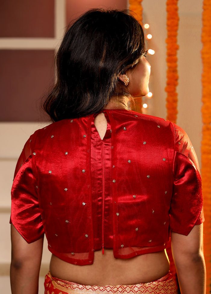 Red Sequin Work Silk Designer Blouse - Indian Silk House Agencies