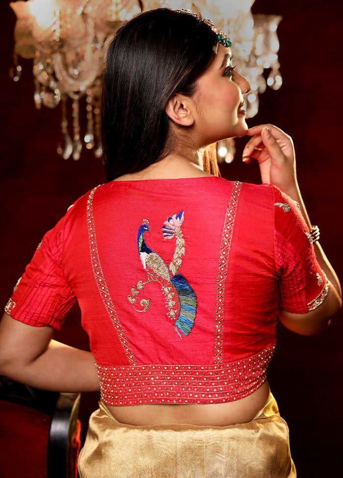 Pink Zardosi Work Silk Designer Blouse - Indian Silk House Agencies