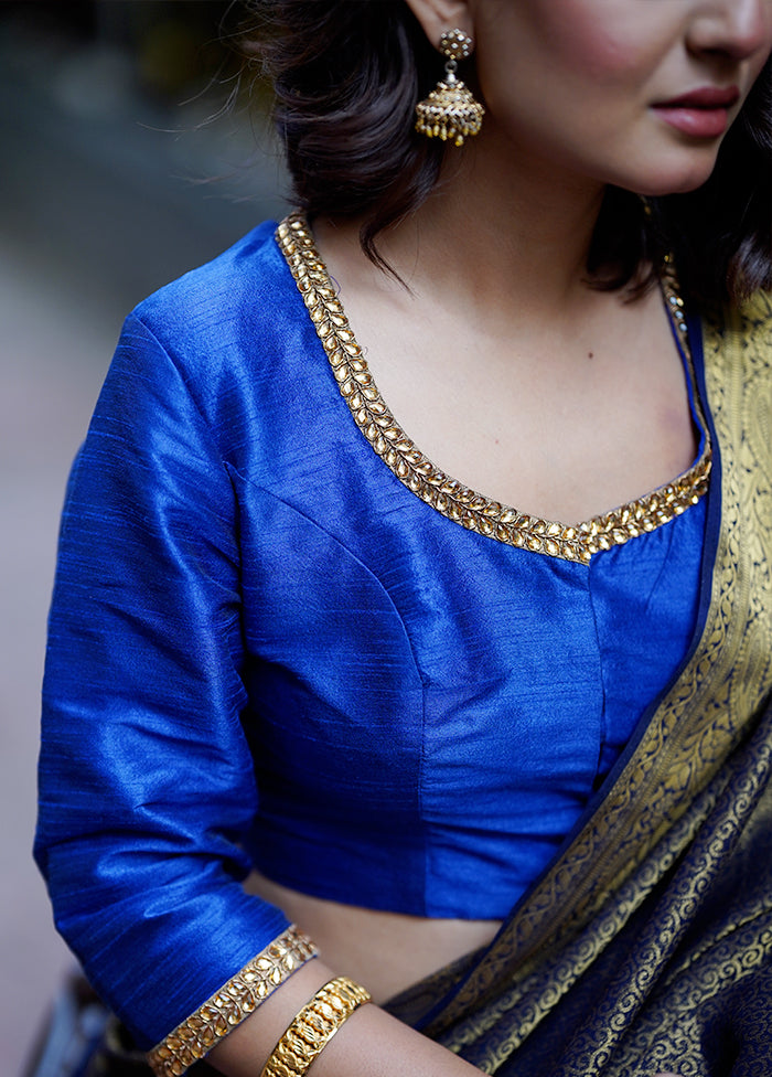 Blue Dupion Silk Designer Blouse - Indian Silk House Agencies