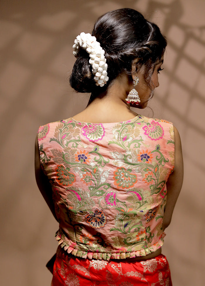 Peach Brocade Designer Blouse - Indian Silk House Agencies