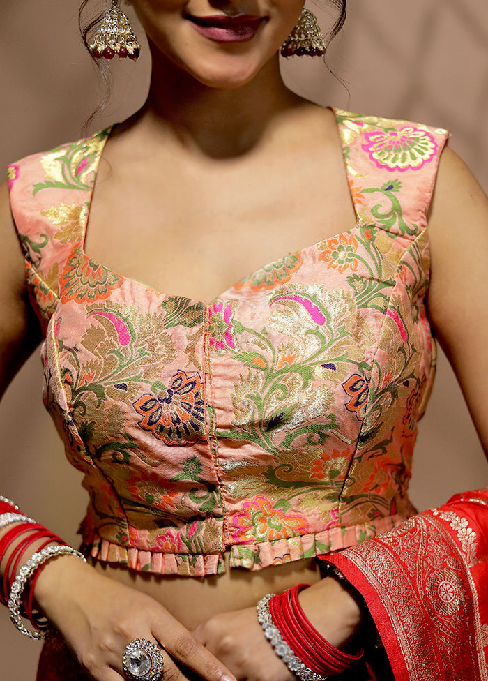 Peach Brocade Designer Blouse - Indian Silk House Agencies
