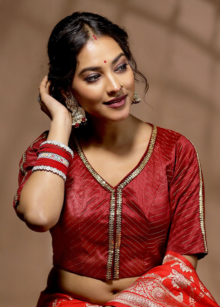 Maroon Dupion Silk Designer Blouse - Indian Silk House Agencies