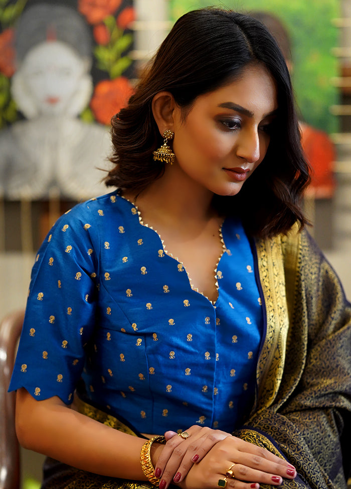 Blue Dupion Silk Designer Blouse - Indian Silk House Agencies