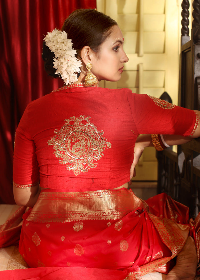 Red Pure Silk Designer Blouse - Indian Silk House Agencies