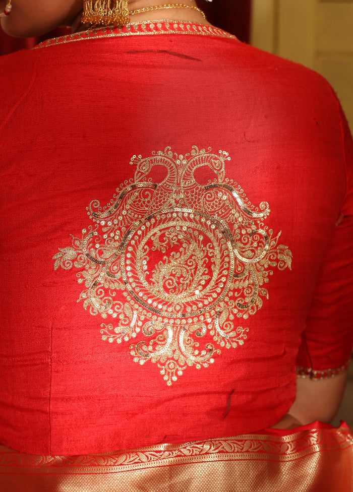 Red Pure Silk Designer Blouse - Indian Silk House Agencies