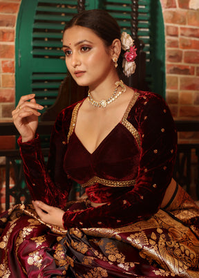 Maroon Velvet Designer Blouse - Indian Silk House Agencies
