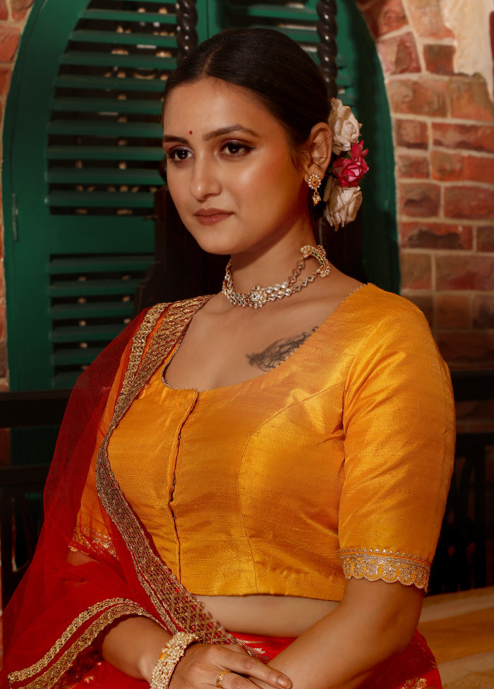 Yellow Pure Silk Designer Blouse - Indian Silk House Agencies