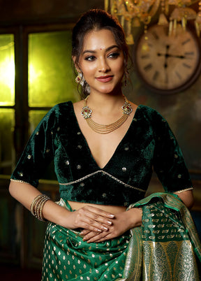 Green Velvet Designer Blouse - Indian Silk House Agencies