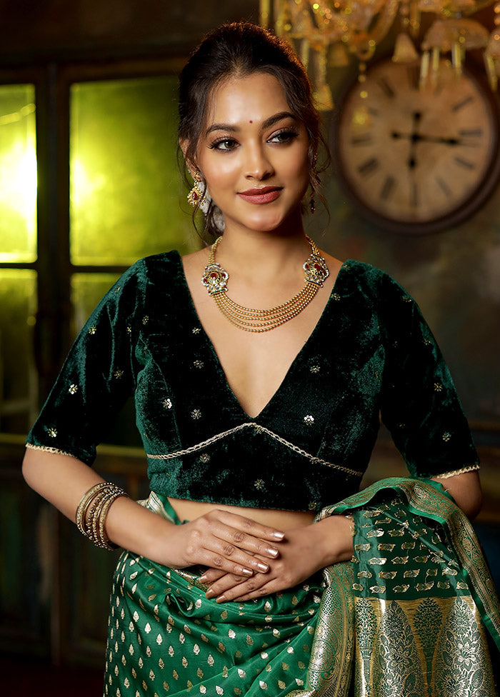 Green Velvet Designer Blouse - Indian Silk House Agencies