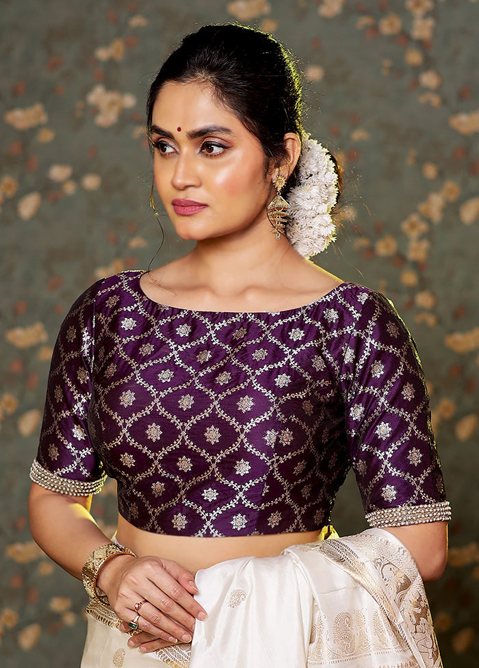 Purple Brocade Designer Blouse - Indian Silk House Agencies