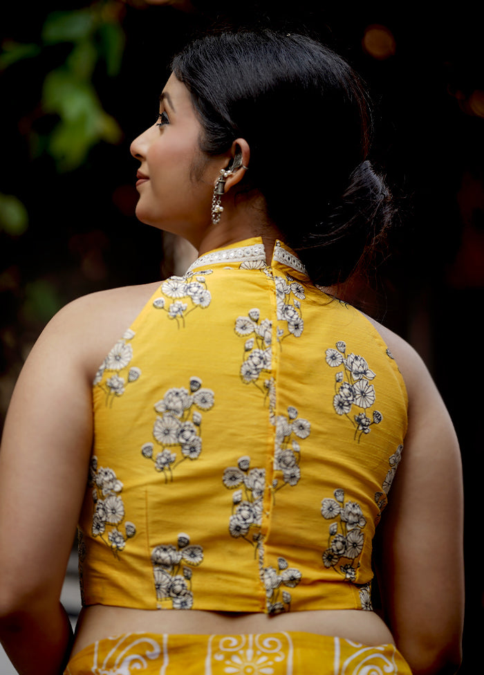 Yellow Dupion Silk Designer Blouse - Indian Silk House Agencies