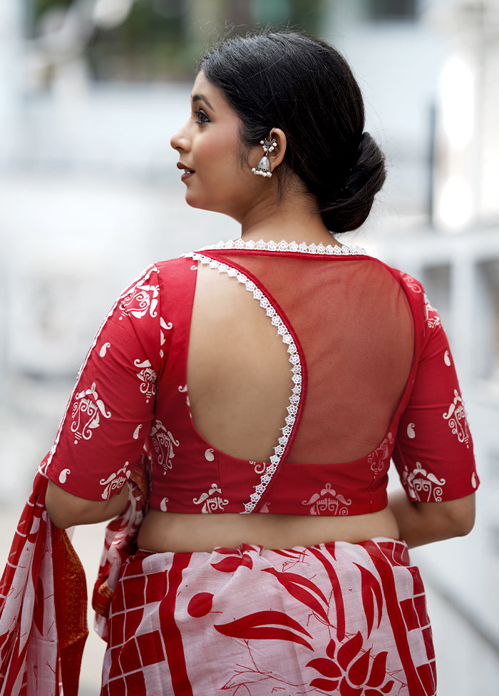 Red Cotton Silk Designer Blouse - Indian Silk House Agencies