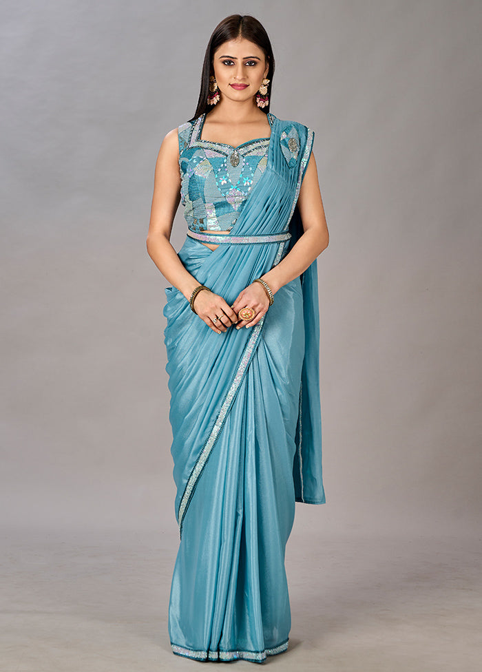 Blue Georgette Saree With Blouse Piece - Indian Silk House Agencies