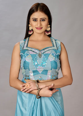 Blue Georgette Saree With Blouse Piece - Indian Silk House Agencies