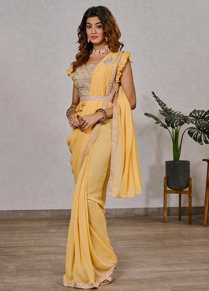 Light Yellow Georgette Saree With Blouse Piece - Indian Silk House Agencies