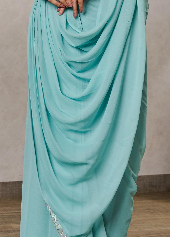 Light Blue Georgette Saree With Blouse Piece - Indian Silk House Agencies