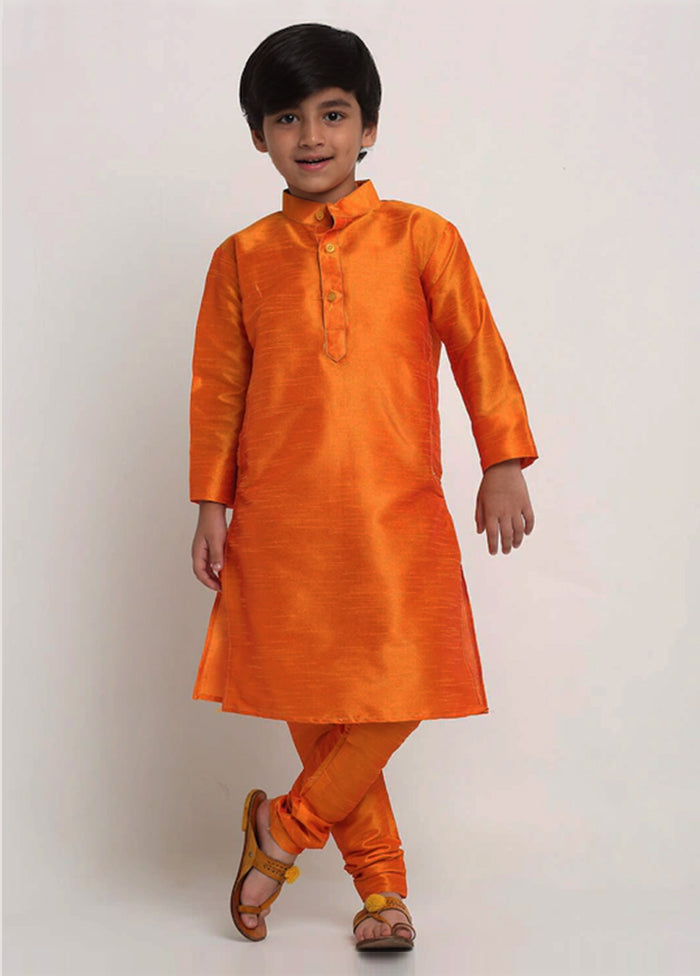 2 Pc Mustard Dhupion Silk Mandarin Collar Kurta Pajama Set - Indian Silk House Agencies