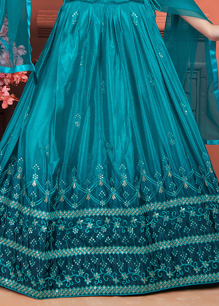 Multicolor Soft Chinon Silk Lehenga Set - Indian Silk House Agencies