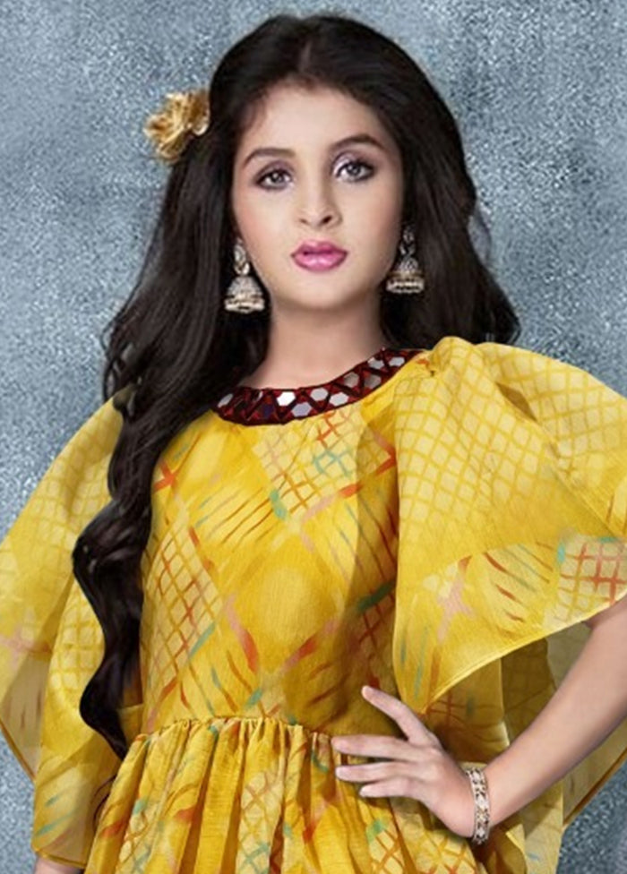 Yellow Chanderi Indian Dress - Indian Silk House Agencies