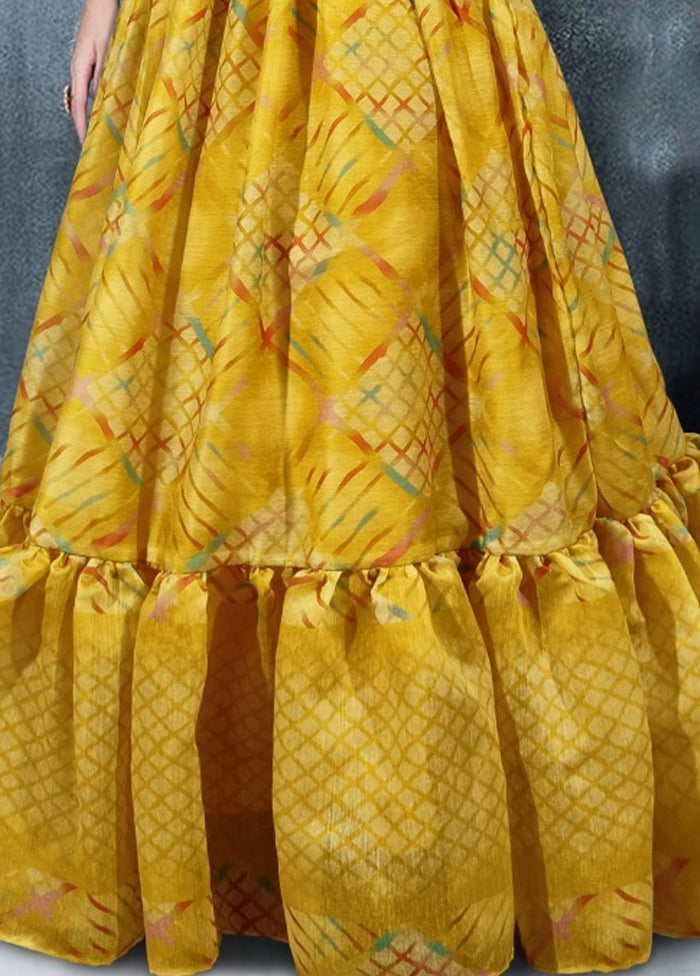 Yellow Chanderi Indian Dress - Indian Silk House Agencies