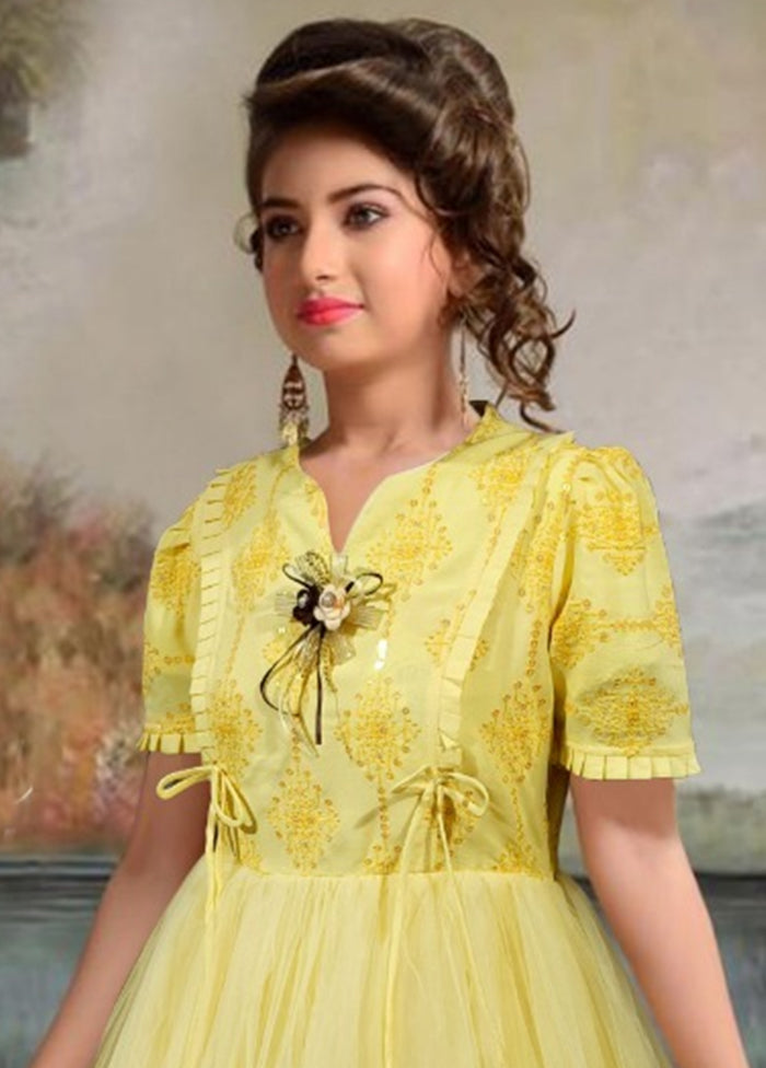 Yellow Rayon And Soft Net Indian Dress - Indian Silk House Agencies
