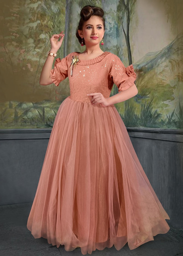 Peach Rayon And Soft Net Indian Dress - Indian Silk House Agencies