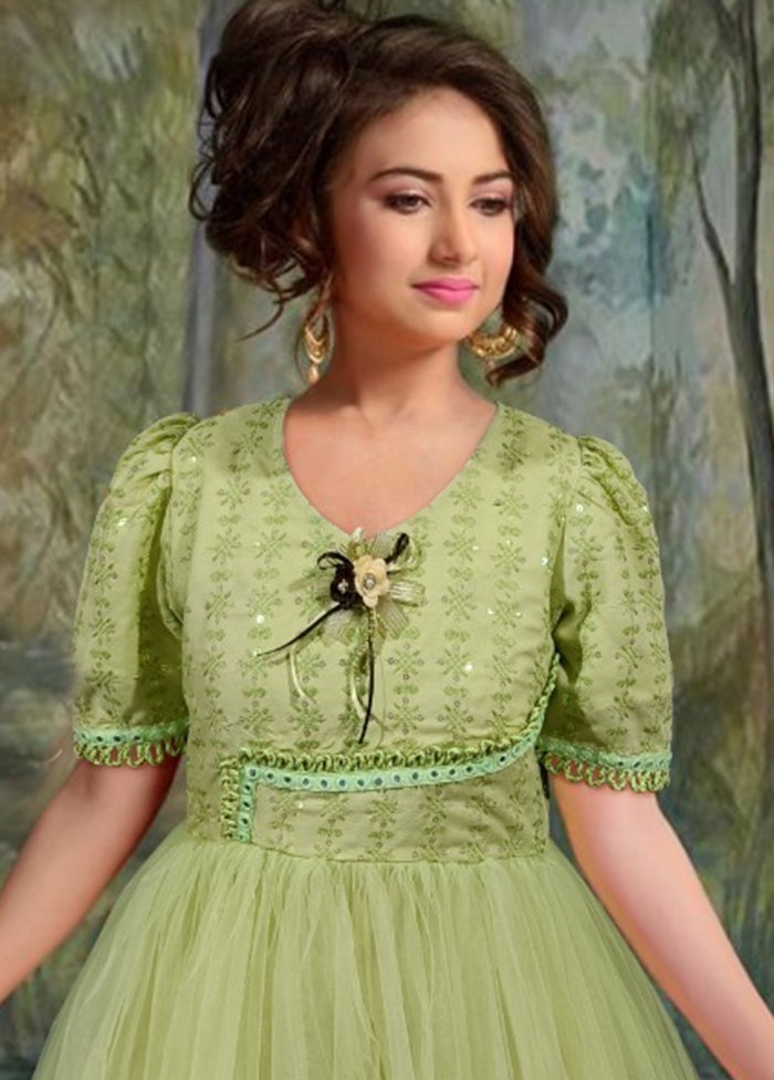 Pista Green Rayon And Soft Net Indian Dress - Indian Silk House Agencies