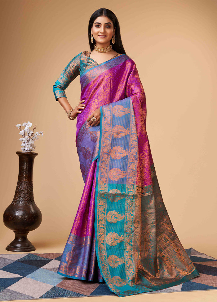 Purple Dupion Silk Saree With Blouse Piece - Indian Silk House Agencies