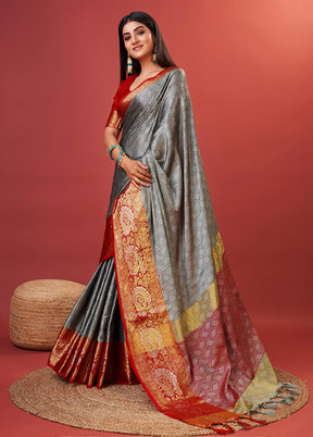 Grey Cotton Saree With Blouse Piece - Indian Silk House Agencies