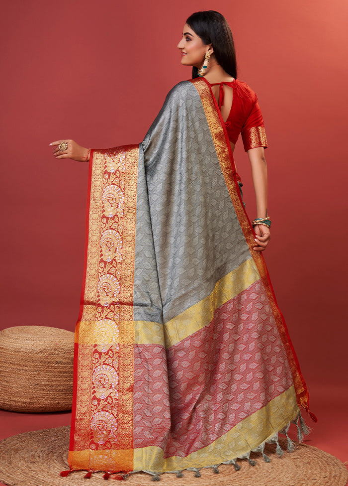 Grey Cotton Saree With Blouse Piece - Indian Silk House Agencies