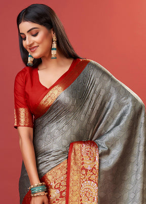 Grey Cotton Saree With Blouse Piece - Indian Silk House Agencies