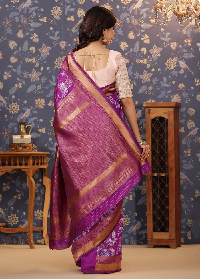 Purple Dupion Silk Saree With Blouse Piece - Indian Silk House Agencies