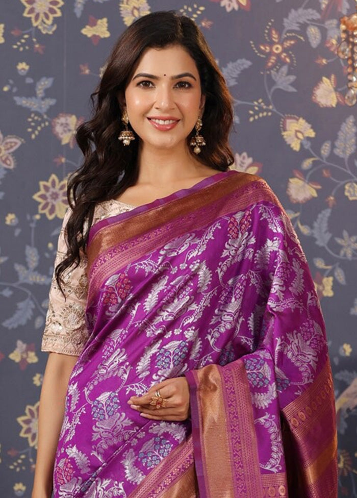 Purple Dupion Silk Saree With Blouse Piece - Indian Silk House Agencies