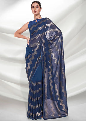 Navy Blue Georgette Saree With Blouse Piece - Indian Silk House Agencies