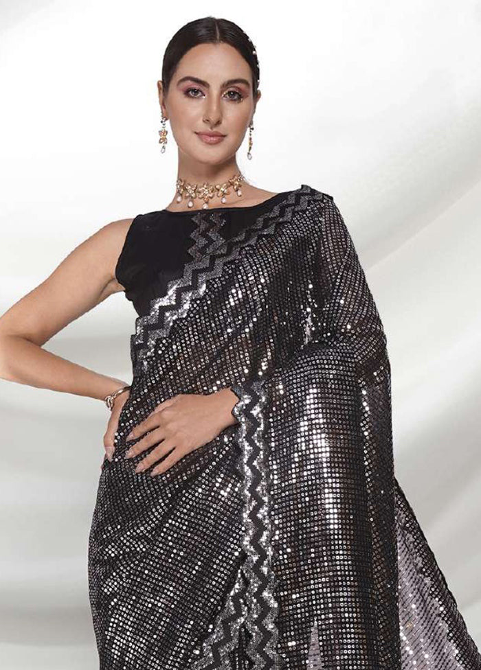 Black Georgette Saree With Blouse Piece - Indian Silk House Agencies