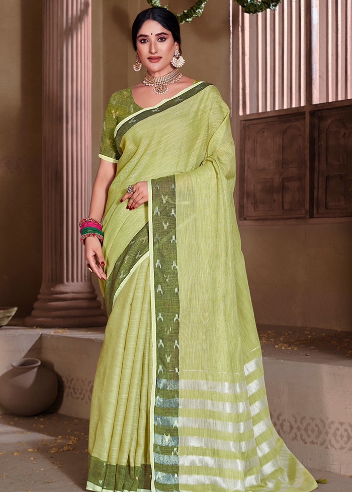 Light Green Silk Saree With Blouse Piece - Indian Silk House Agencies