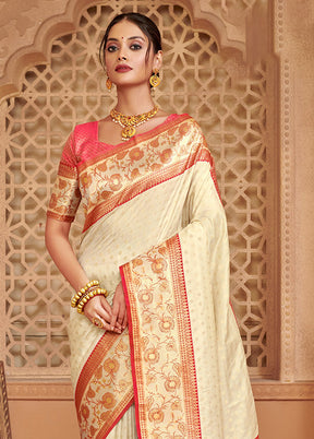 Cream Spun Silk Saree With Blouse Piece - Indian Silk House Agencies