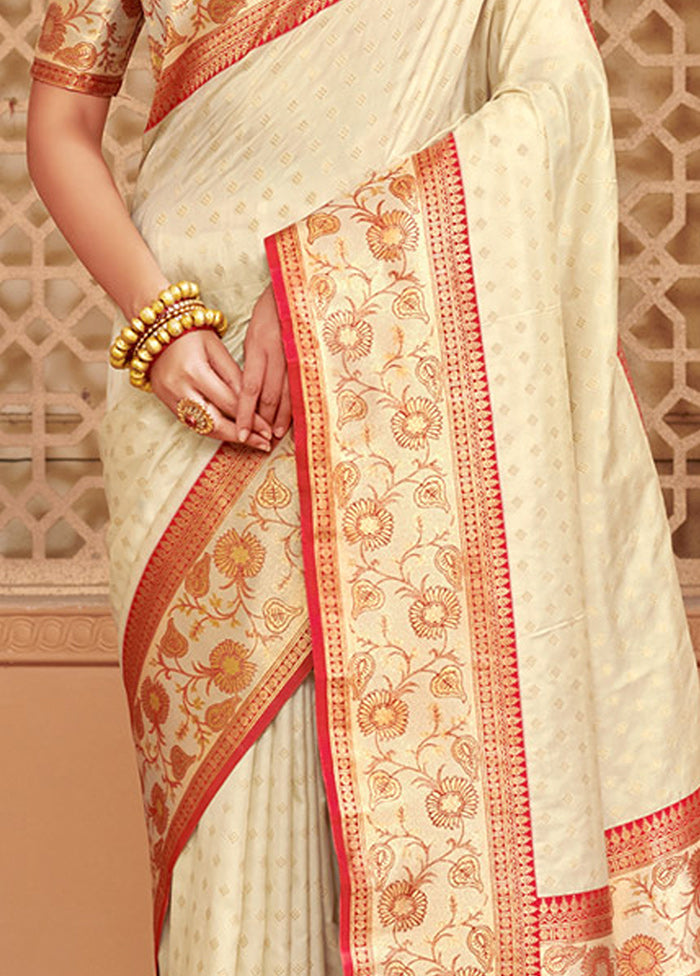 Cream Spun Silk Saree With Blouse Piece - Indian Silk House Agencies