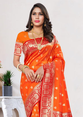 Orange Spun Silk Saree With Blouse Piece - Indian Silk House Agencies