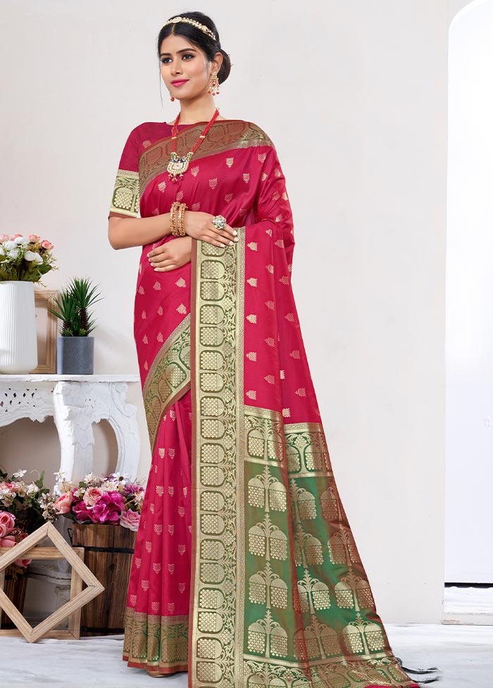 Pink Spun Silk Saree With Blouse Piece - Indian Silk House Agencies