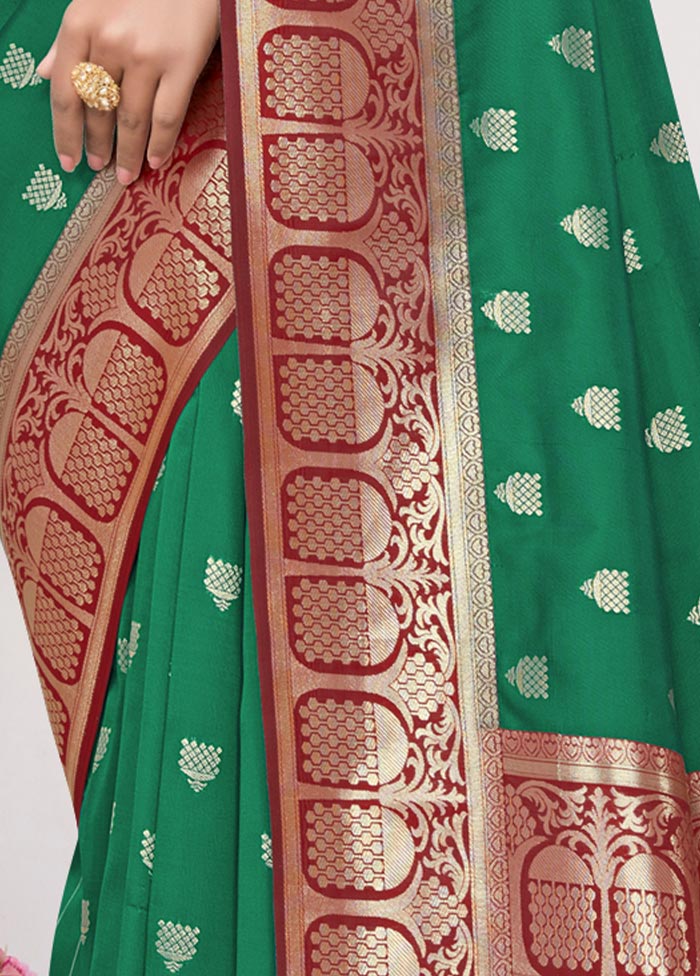 Dark Green Spun Silk Saree With Blouse Piece - Indian Silk House Agencies