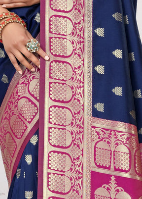 Navy Blue Spun Silk Saree With Blouse Piece - Indian Silk House Agencies